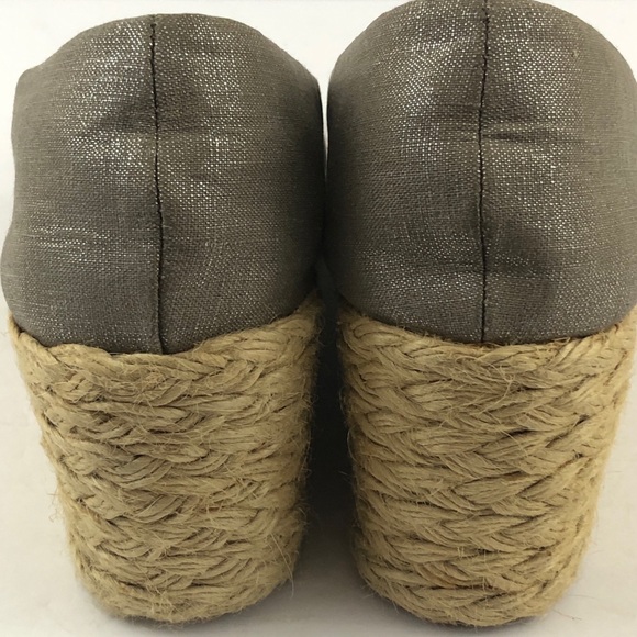 Lauren Ralph Lauren Shoes Womens 9 Cecilia Taupe Linen Wedge Peep Toe Metallic - Picture 9 of 13